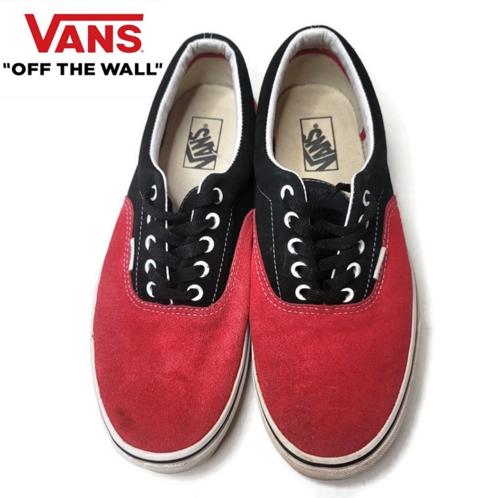 Vans era red and black suede low top sneakers 10.5